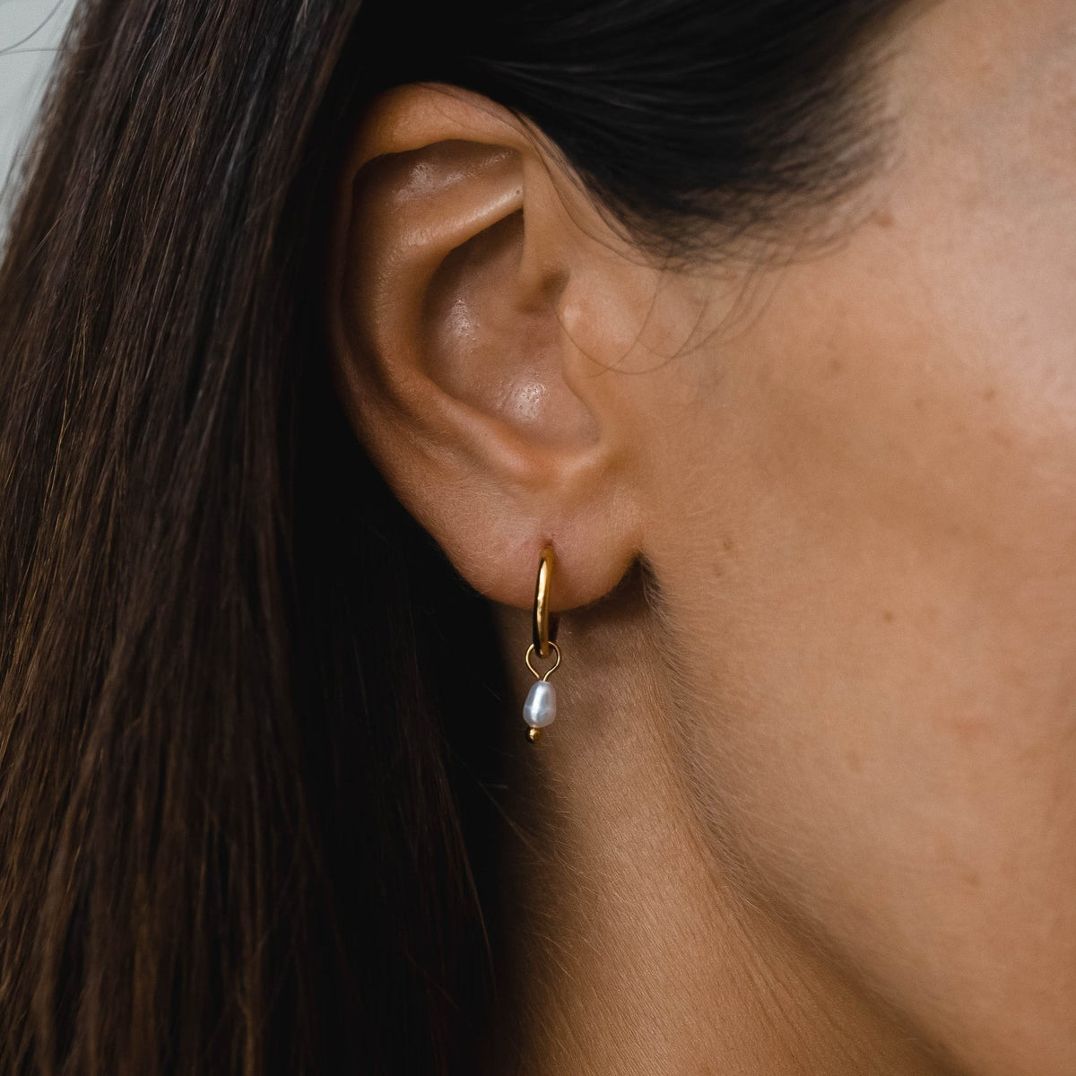 Créoles Pendant Perle d'Eau Douce Femme Acier Inoxydable