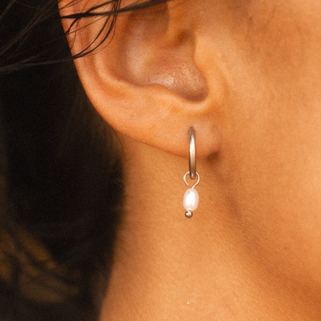 Créoles Pendant Perle d'Eau Douce Femme Acier Inoxydable