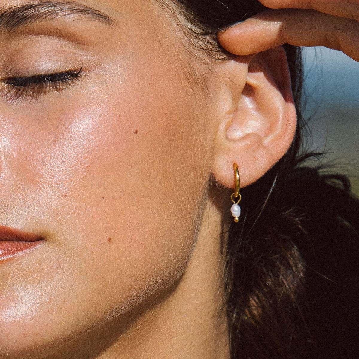 Créoles Pendant Perle d'Eau Douce Femme Acier Inoxydable