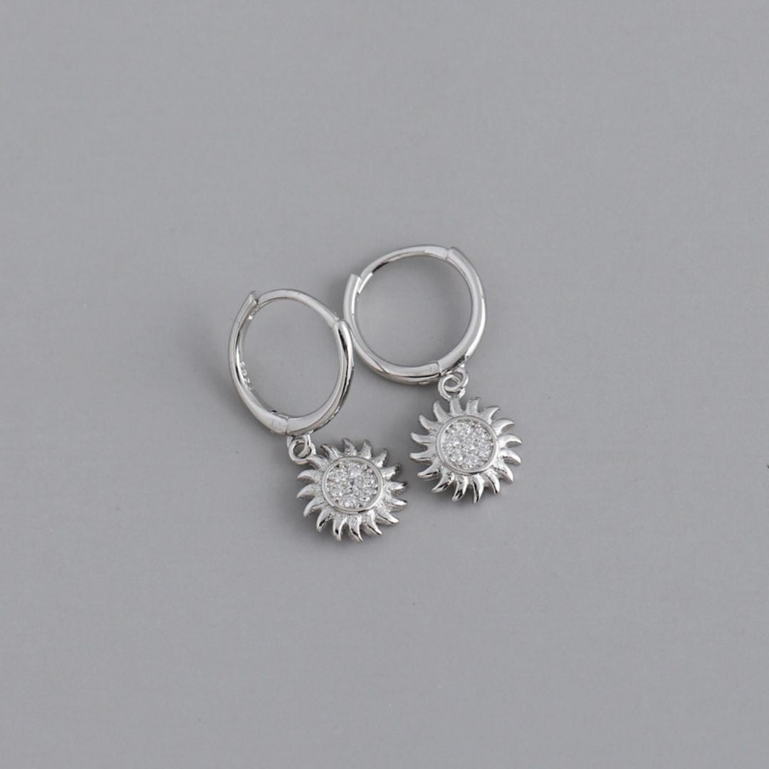 Créoles Pendant Soleil Zircons Femme Argent 925