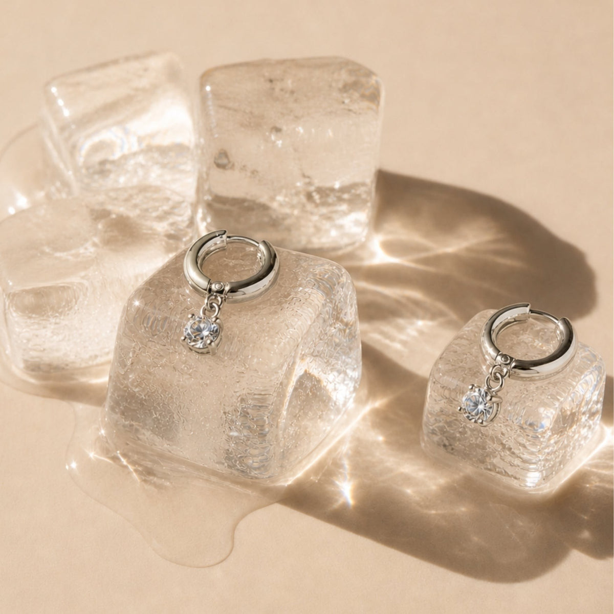 Créoles Pendant Zircon Rond Femme Acier Inoxydable