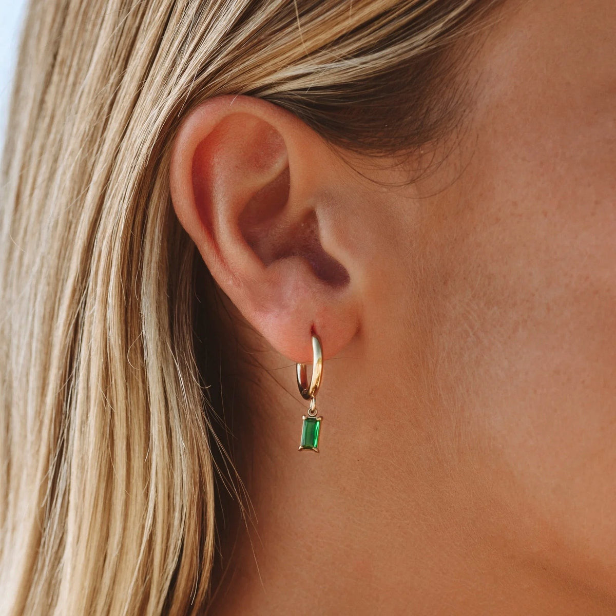 Créoles Pendant Zircon Vert Rectangle Femme Acier Inoxydable