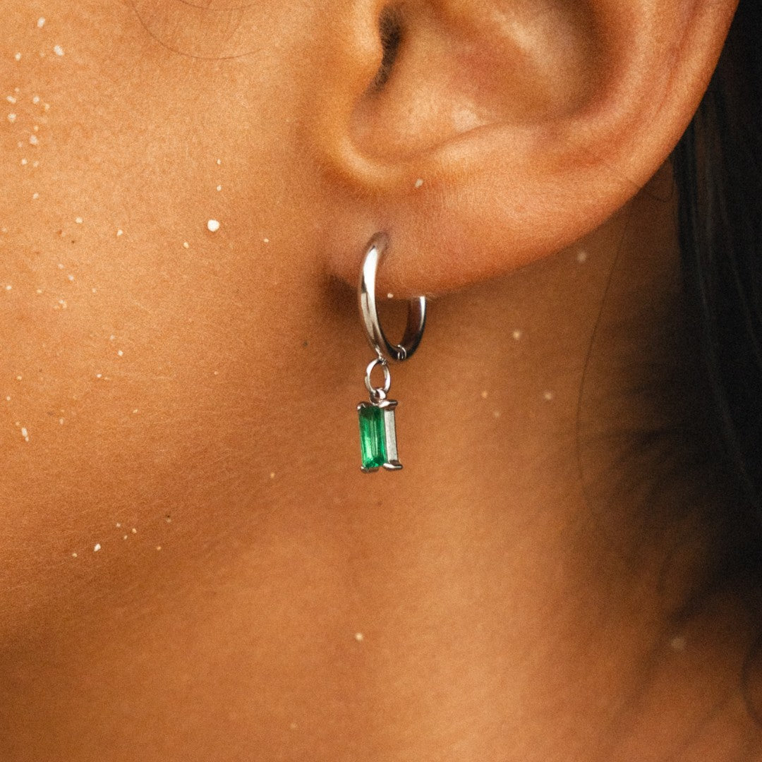 Créoles Pendant Zircon Vert Rectangle Femme Acier Inoxydable