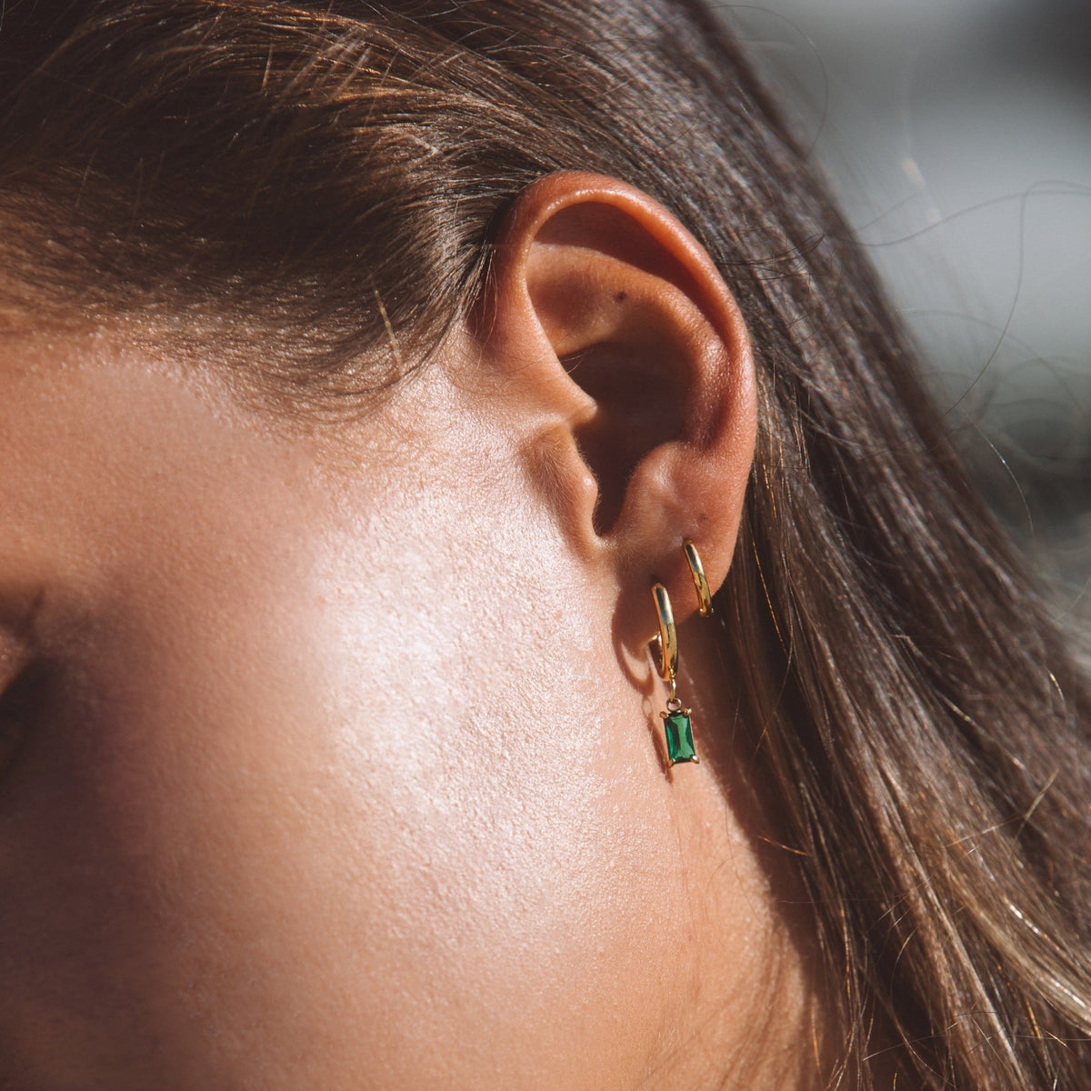 Créoles Pendant Zircon Vert Rectangle Femme Acier Inoxydable
