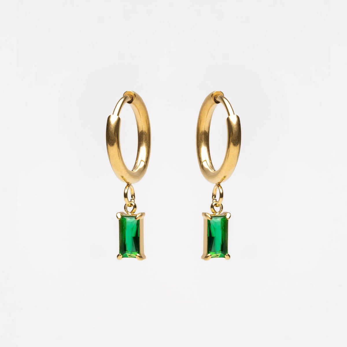 Créoles Pendant Zircon Vert Rectangle Femme Acier Inoxydable