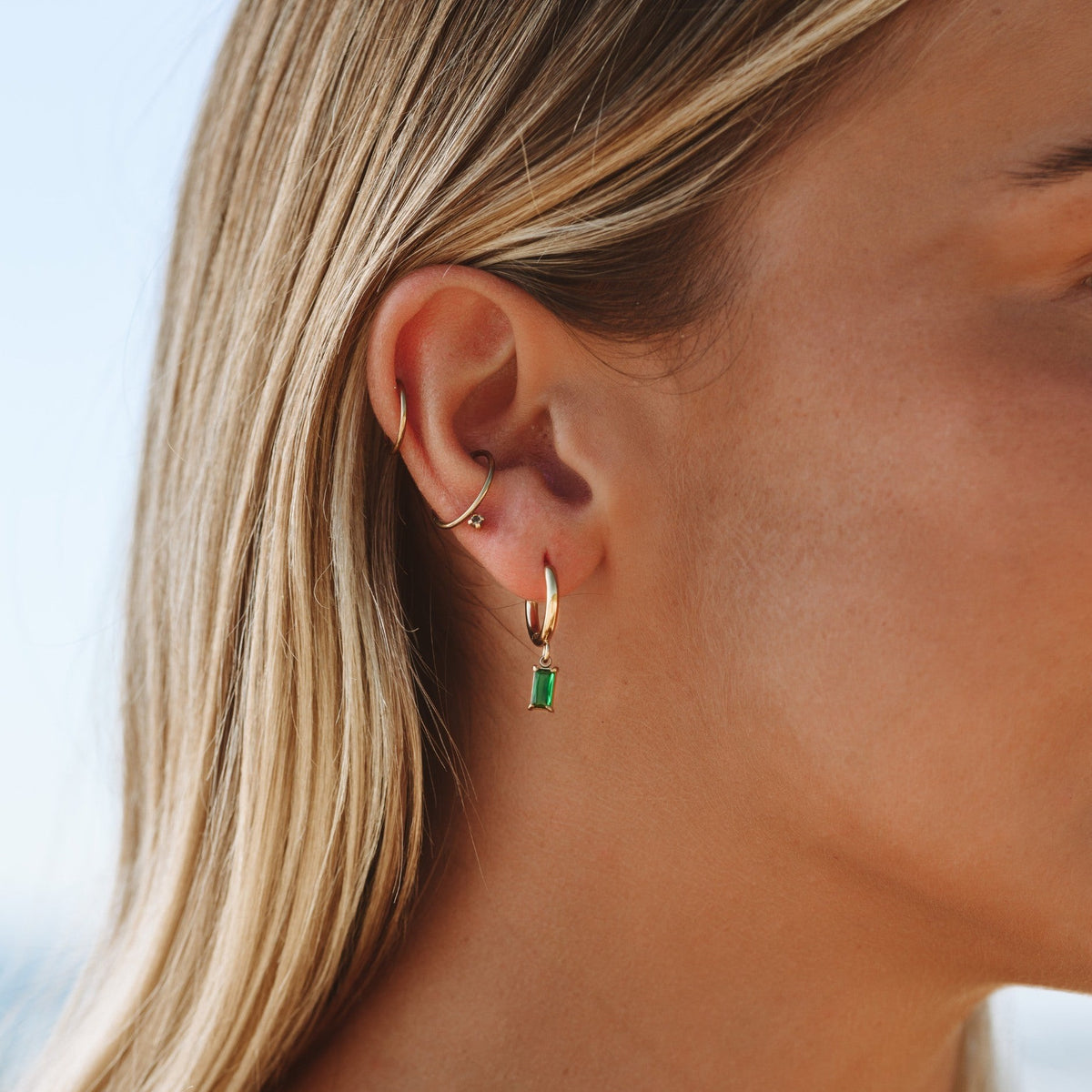 Créoles Pendant Zircon Vert Rectangle Femme Acier Inoxydable