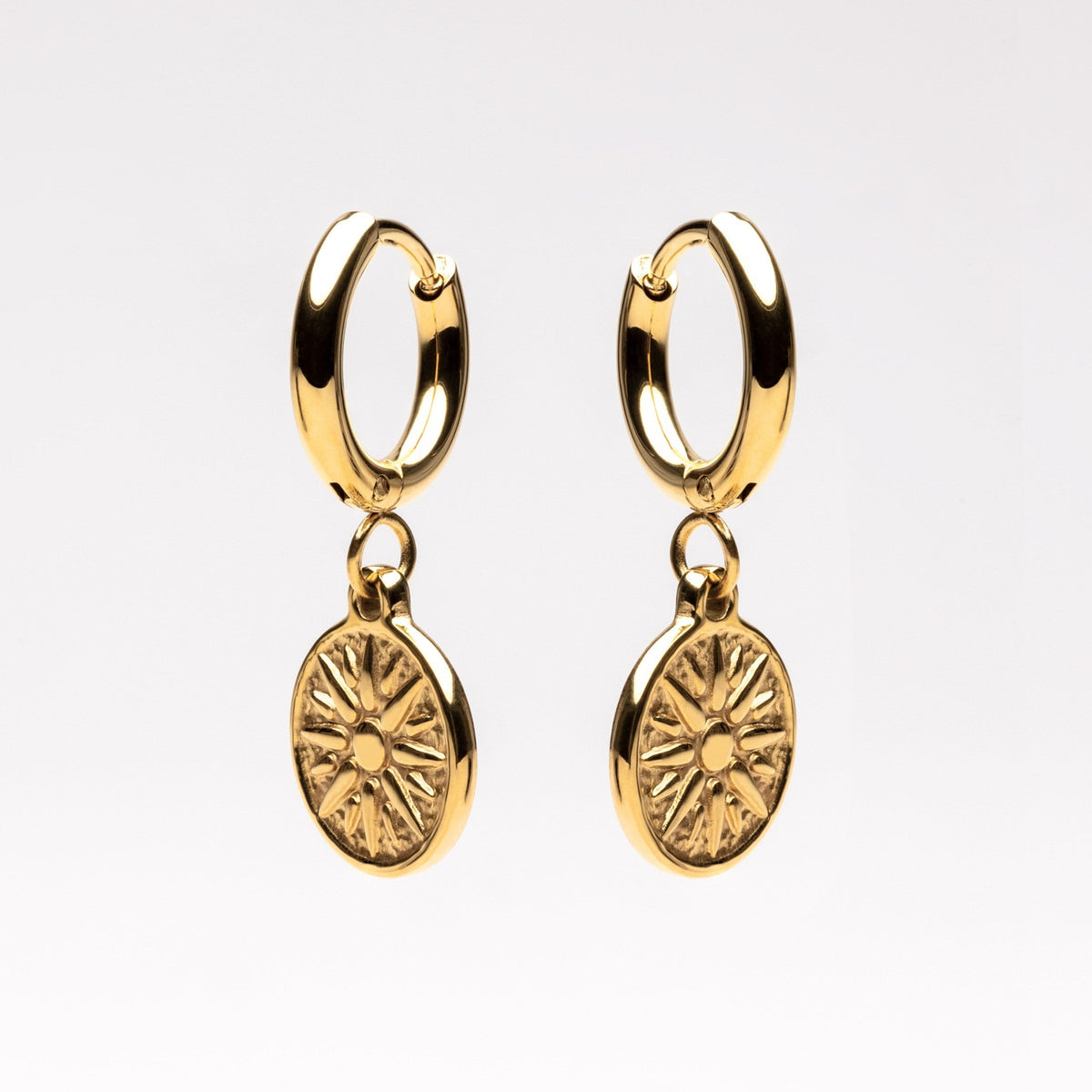 Créoles Pendantes Médaille Soleil Femme Acier Inoxydable