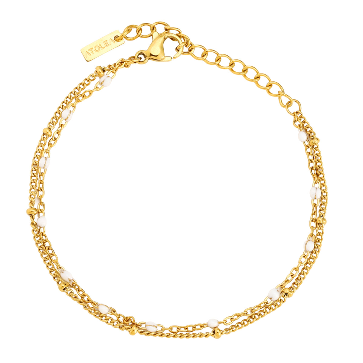 Bracelet Double Rang Perles Émail Blanc Femme Acier Inoxydable