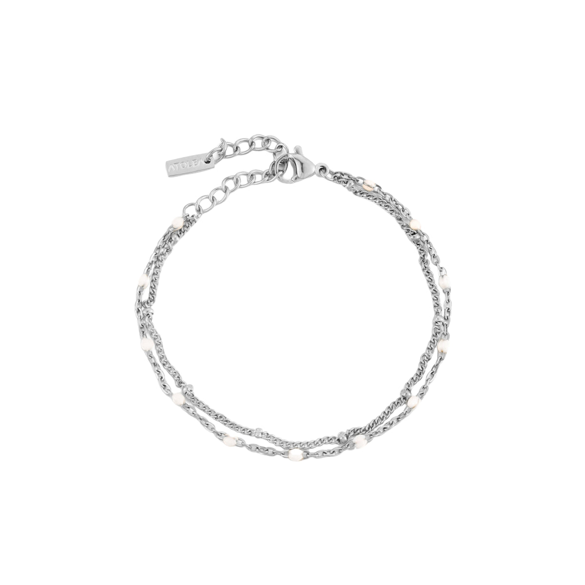 Bracelet Double Rang Perles Émail Blanc Femme Acier Inoxydable