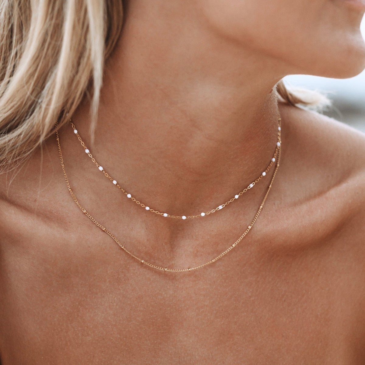 Collier Ras de Cou Double Rang Émail Femme Acier Inoxydable