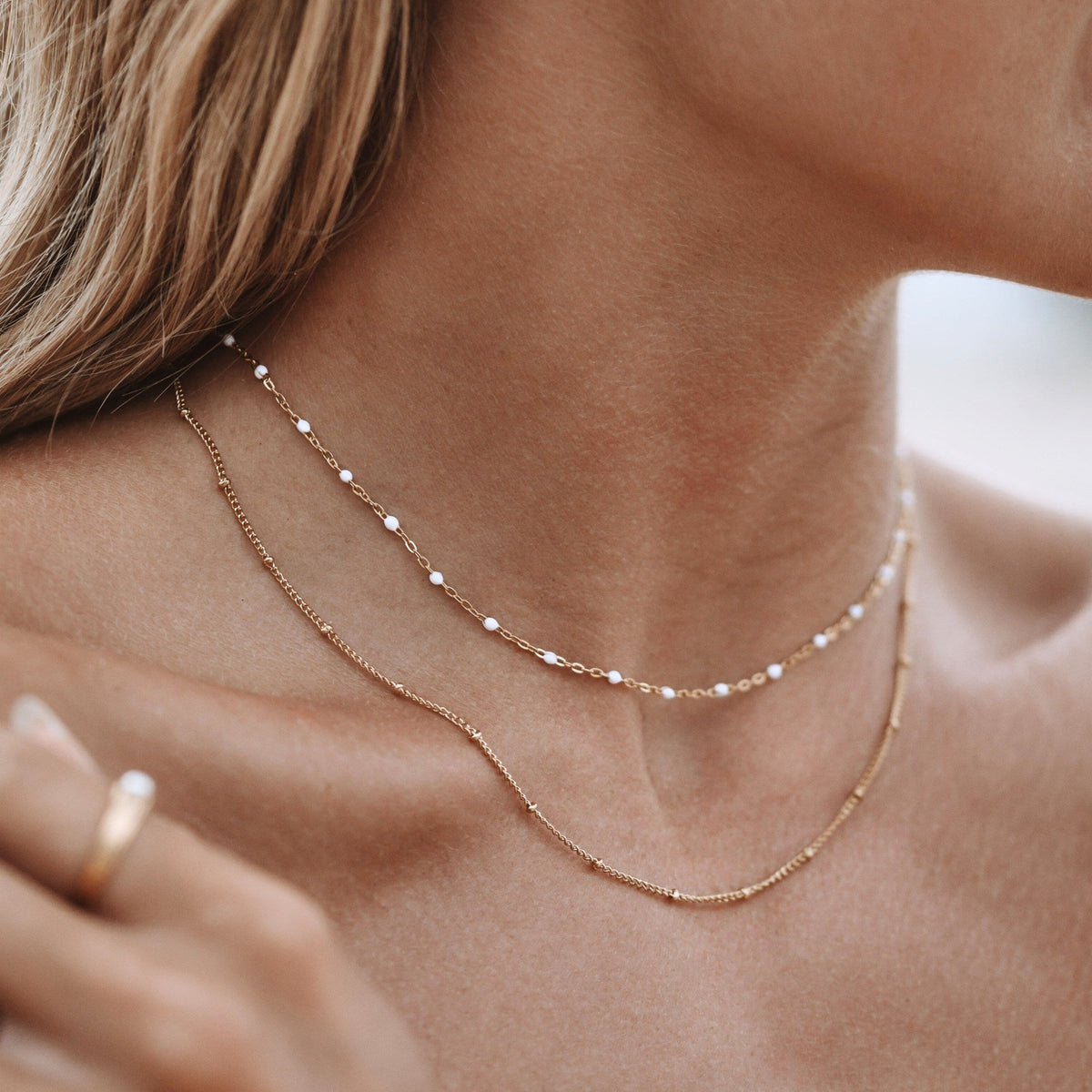 Collier Ras de Cou Double Rang Émail Femme Acier Inoxydable