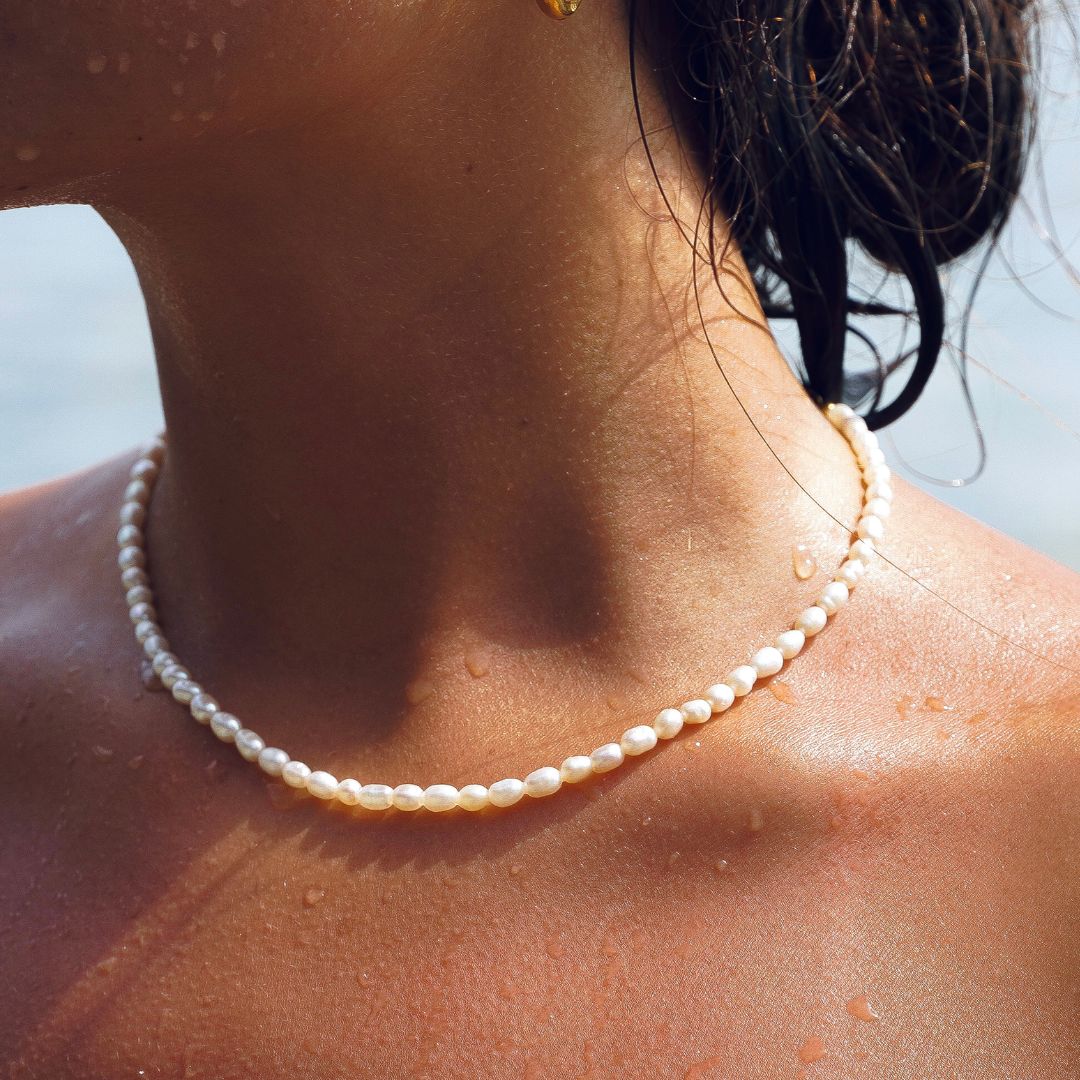 Collier Ras de Cou Perles d'Eau Douce Femme Acier Inoxydable