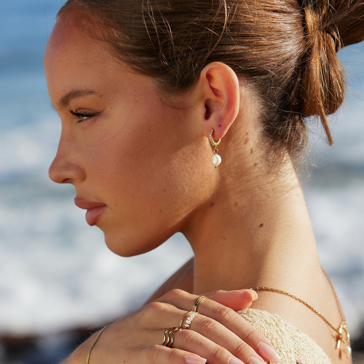 Créoles Zircons Perle Baroque Femme Acier Inoxydable