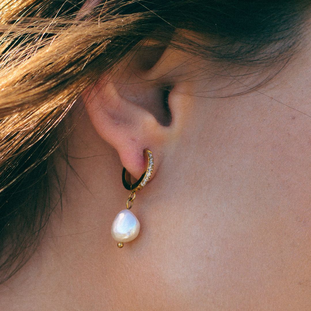 Créoles Zircons Perle Baroque Femme Acier Inoxydable