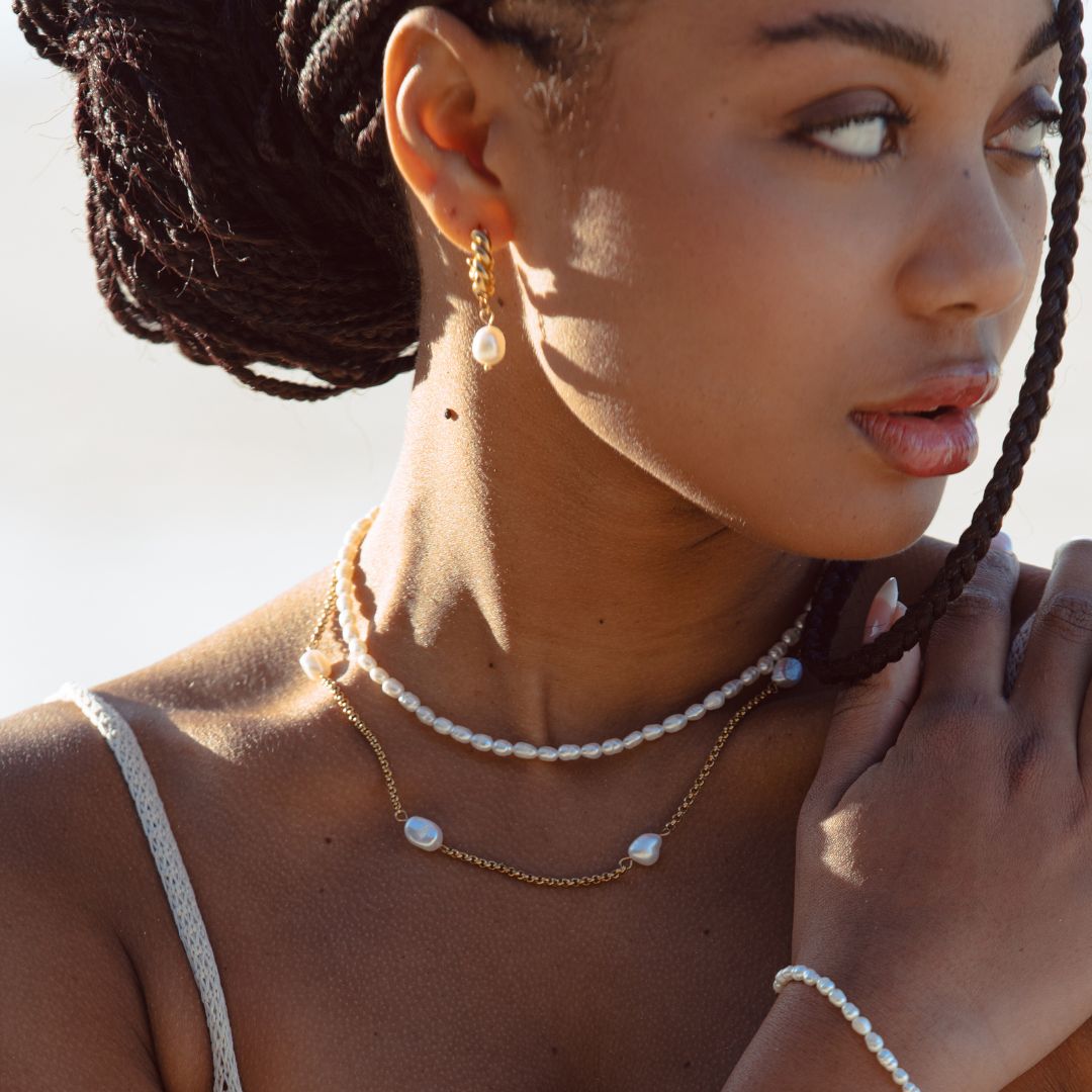 Collier Ras de Cou Perles d'Eau Douce Femme Acier Inoxydable