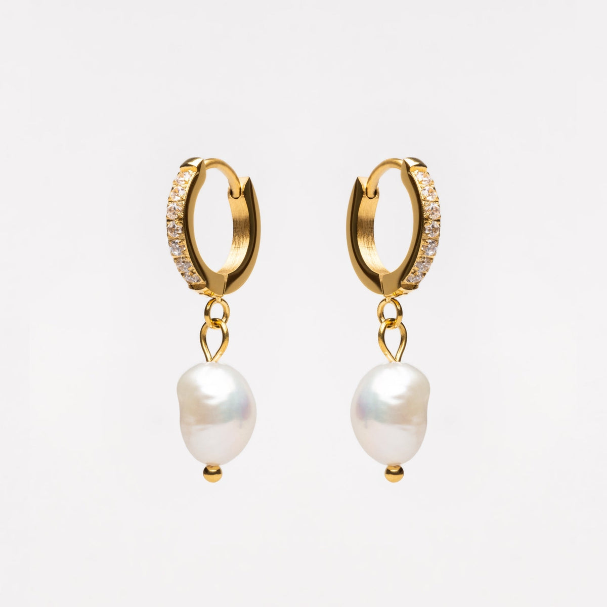 Créoles Zircons Perle Baroque Femme Acier Inoxydable