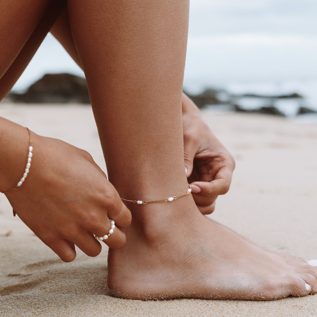 Bracelet de Cheville Perles Femme Acier Inoxydable