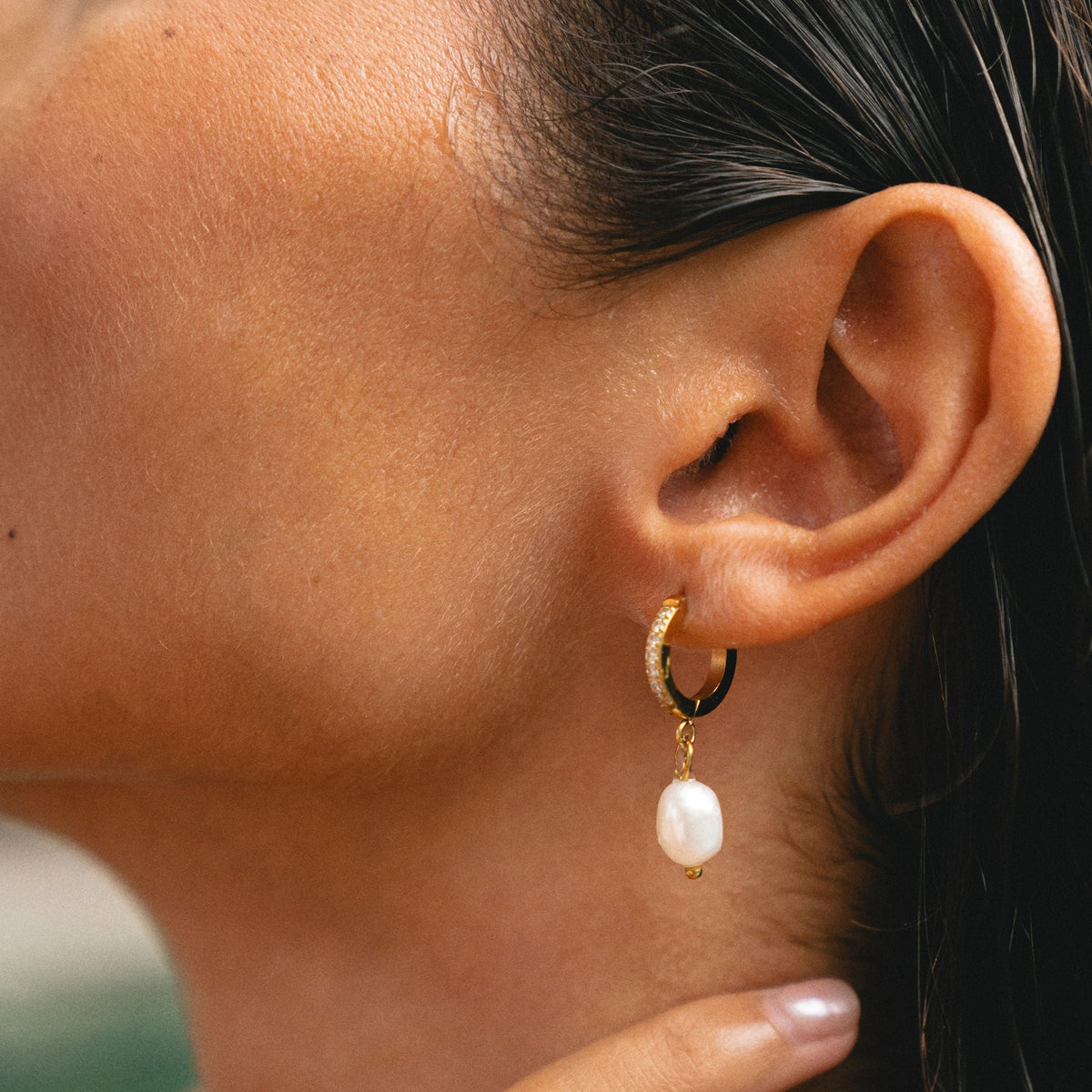 Créoles Zircons Perle Baroque Femme Acier Inoxydable