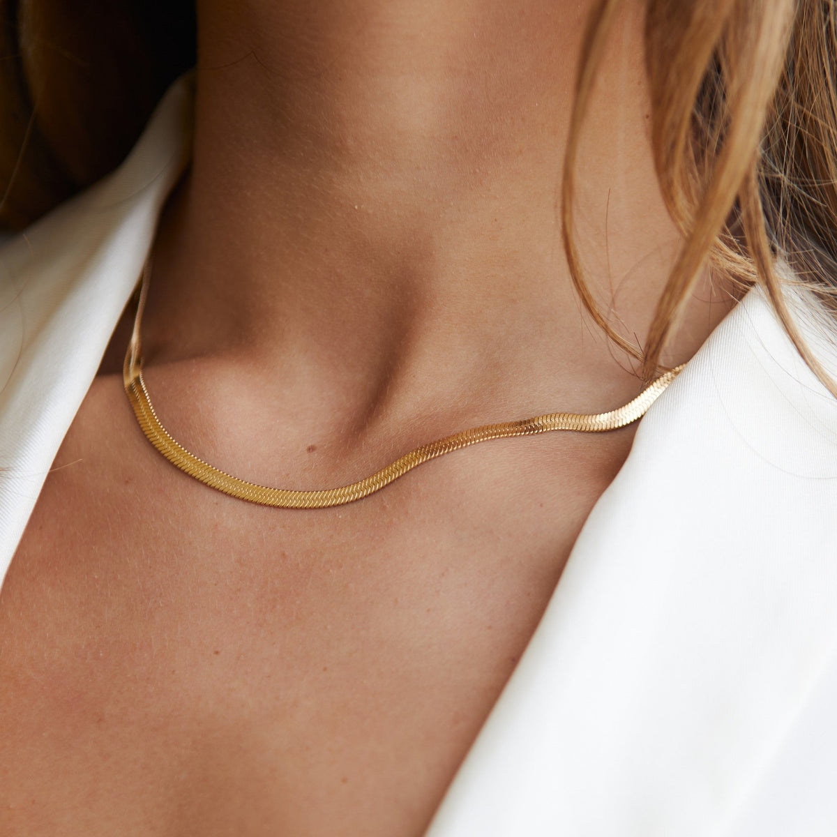 Collier Ras de Cou Maille Plate Femme Acier Inoxydable