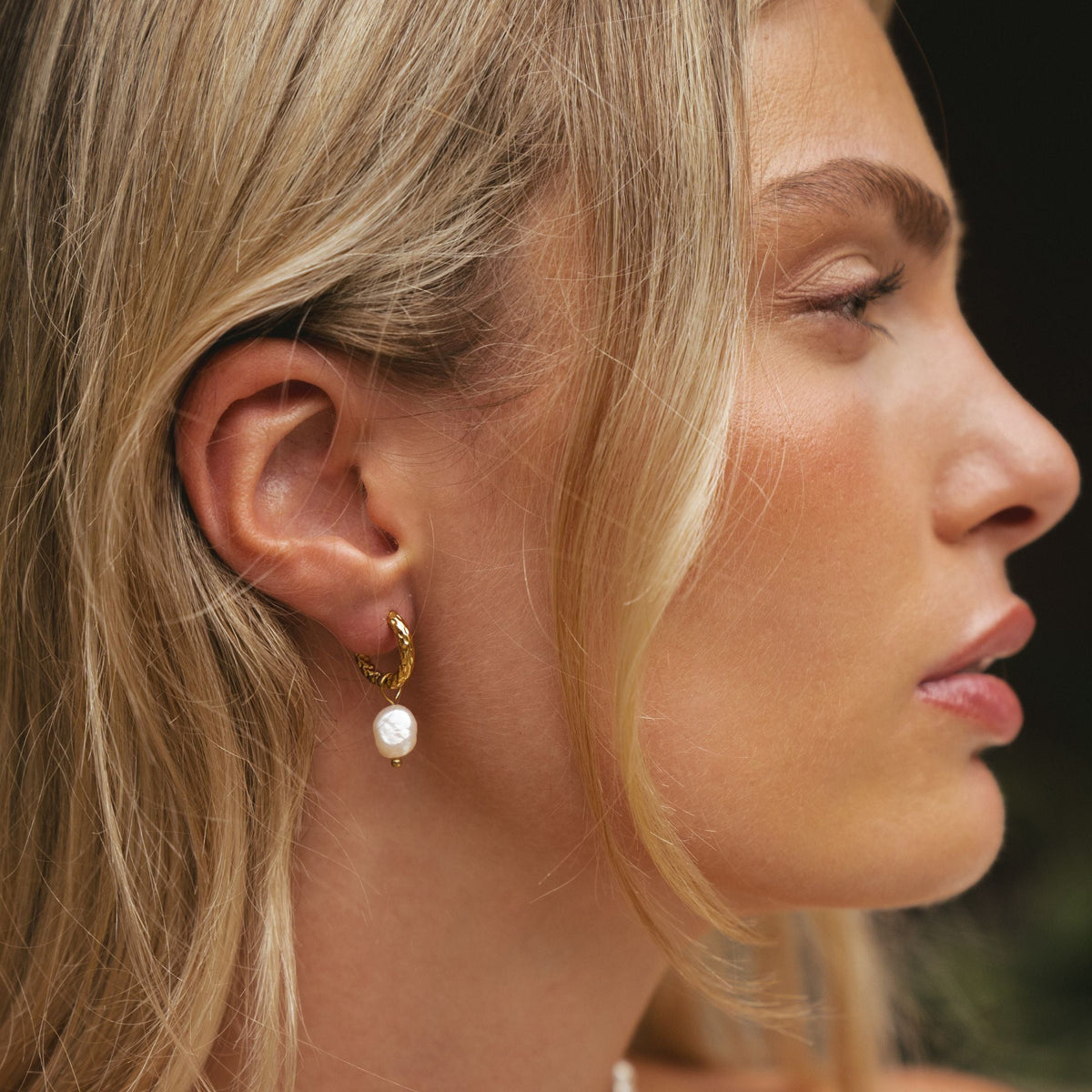 Créoles Martelées Perle Femme Acier Inoxydable