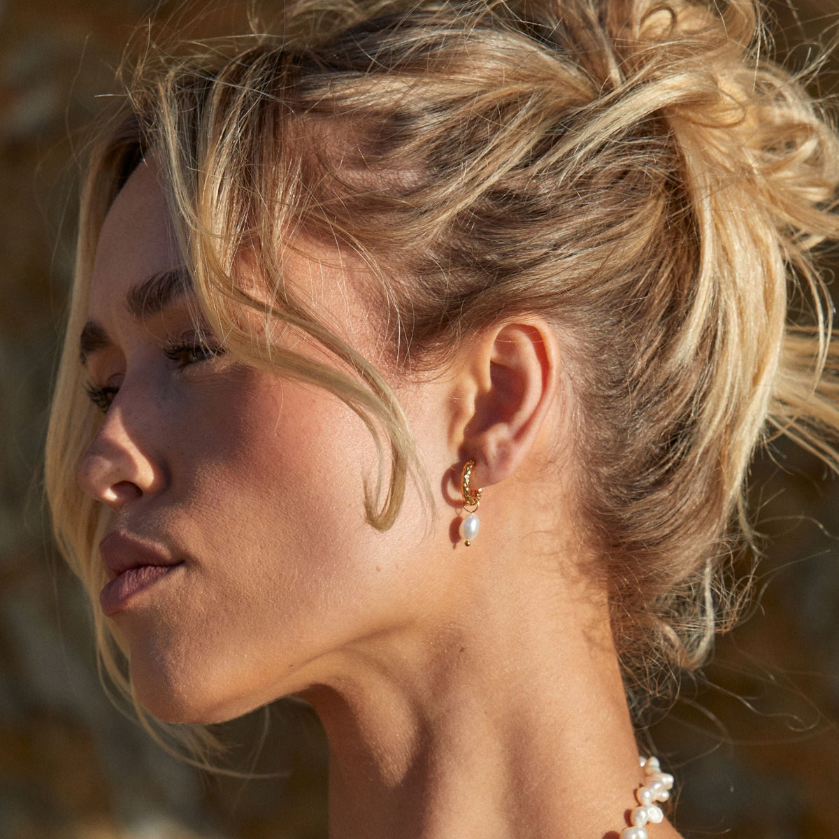 Créoles Martelées Perle Femme Acier Inoxydable