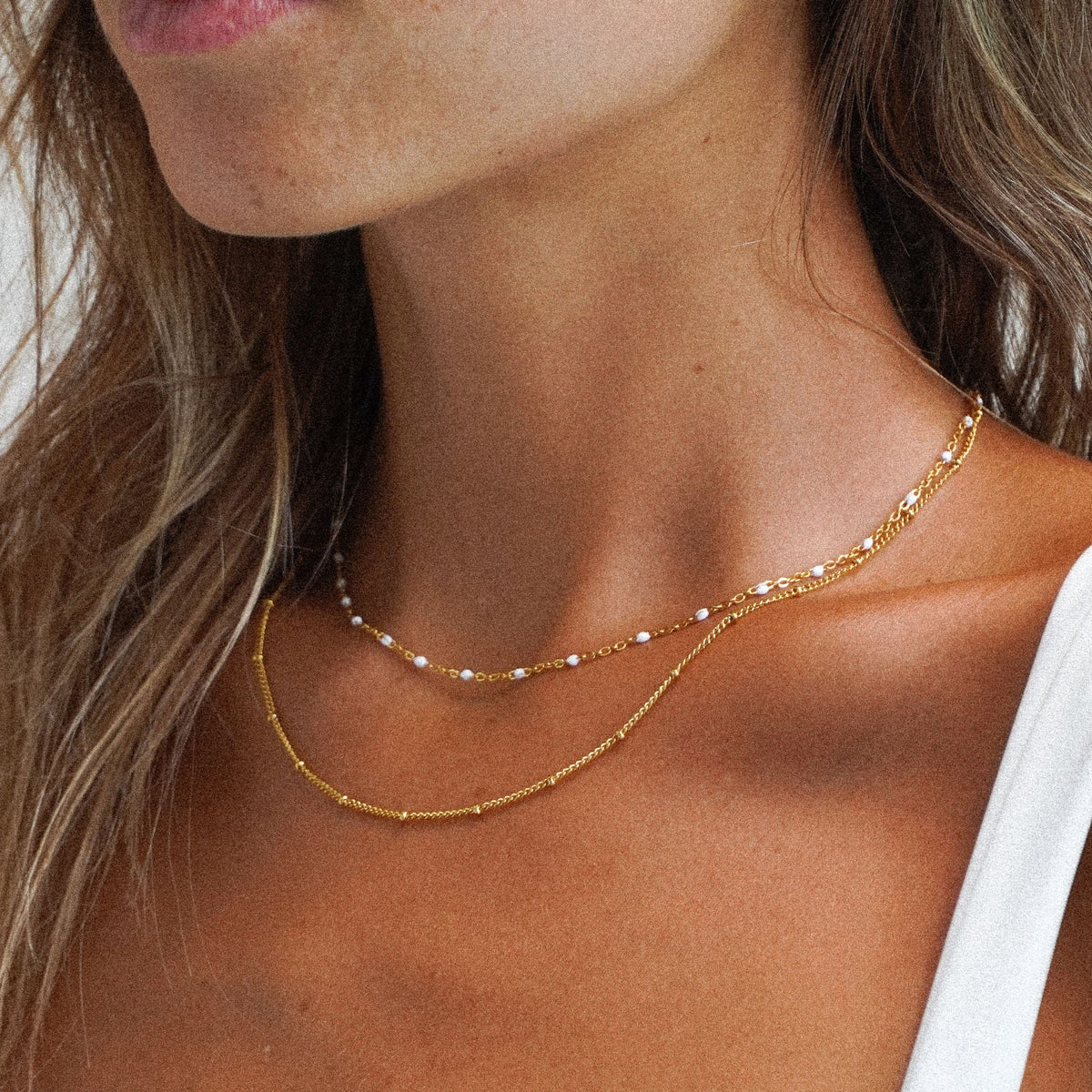 Collier Ras de Cou Double Rang Émail Femme Acier Inoxydable
