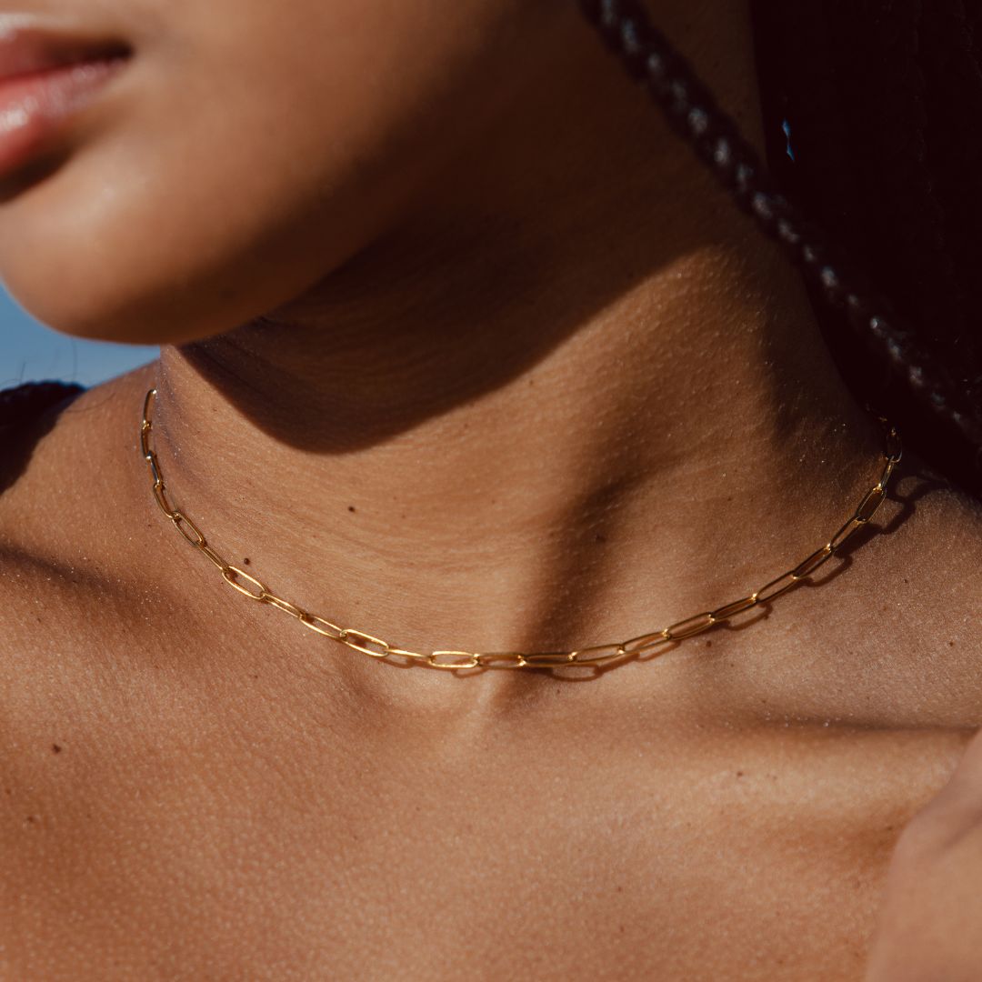 Collier Ras de Cou Maille Trombone Femme Acier Inoxydable
