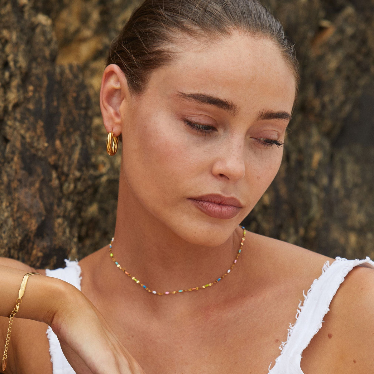 Collier Ras de Cou Émail Multicolore Femme Acier Inoxydable