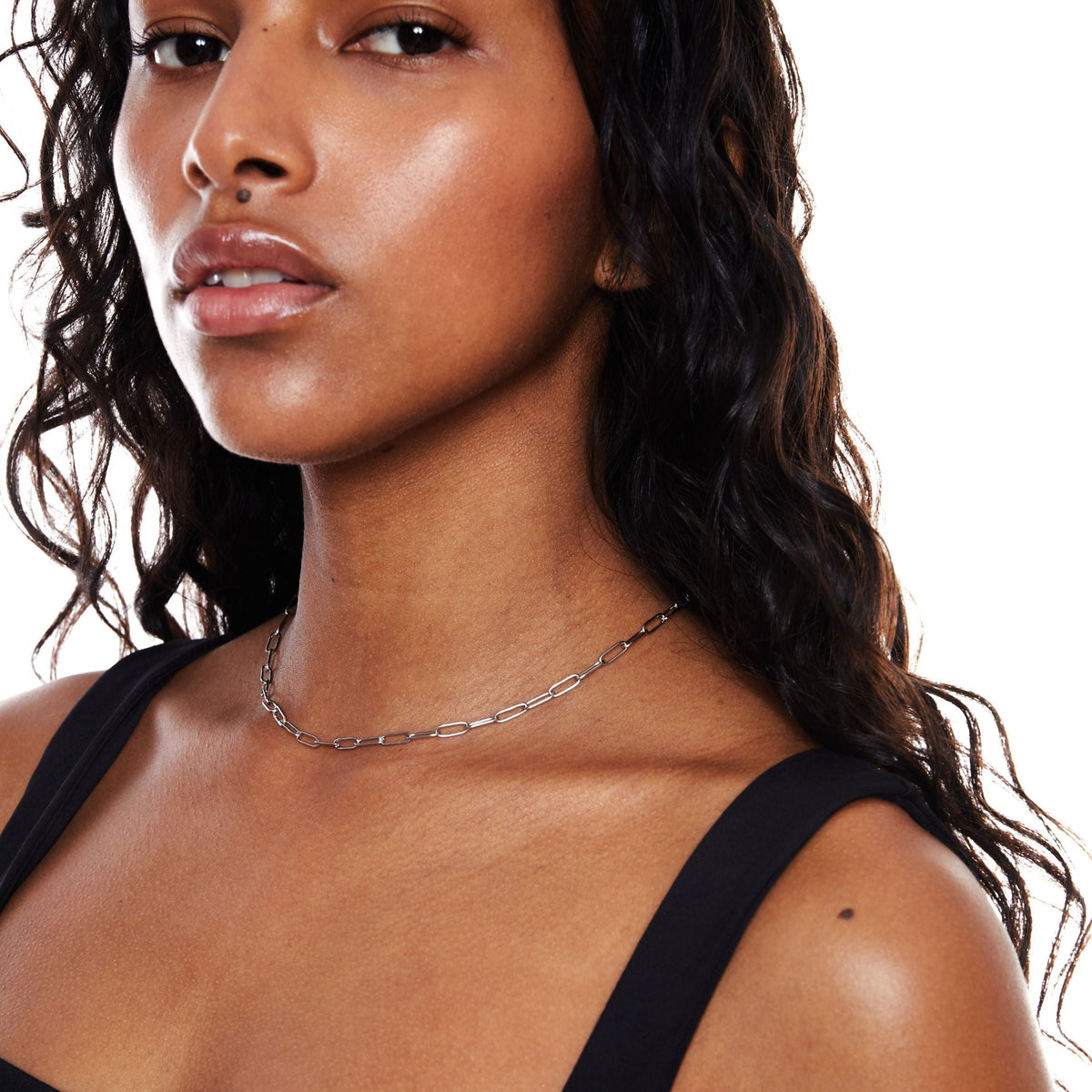 Collier Ras de Cou Maille Trombone Femme Acier Inoxydable