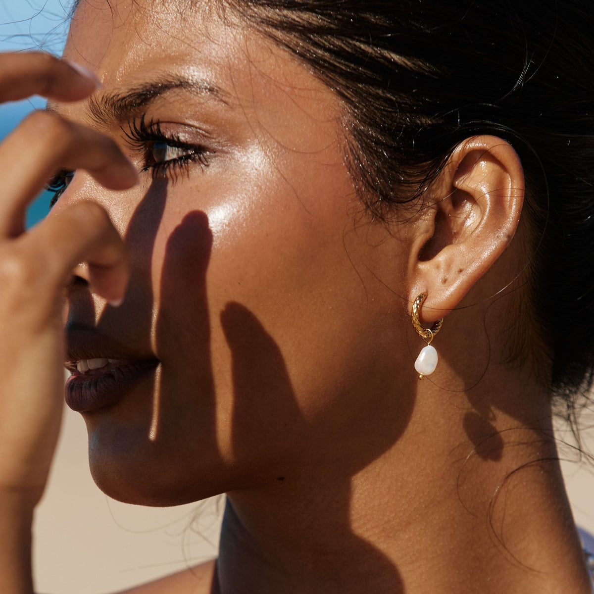 Créoles Martelées Perle Femme Acier Inoxydable