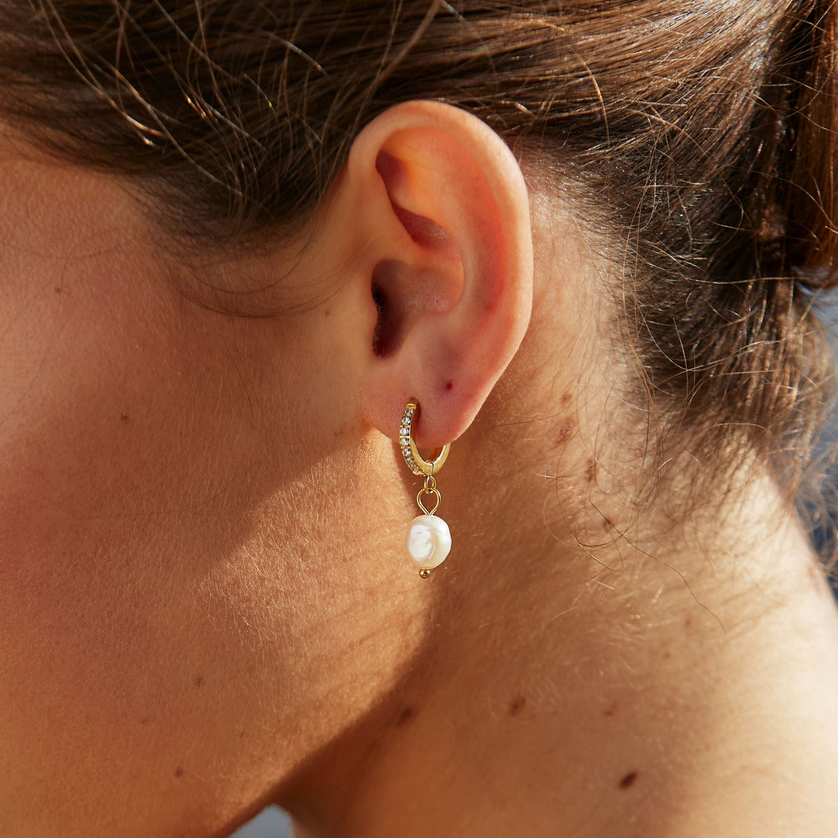 Créoles Zircons Perle Baroque Femme Acier Inoxydable