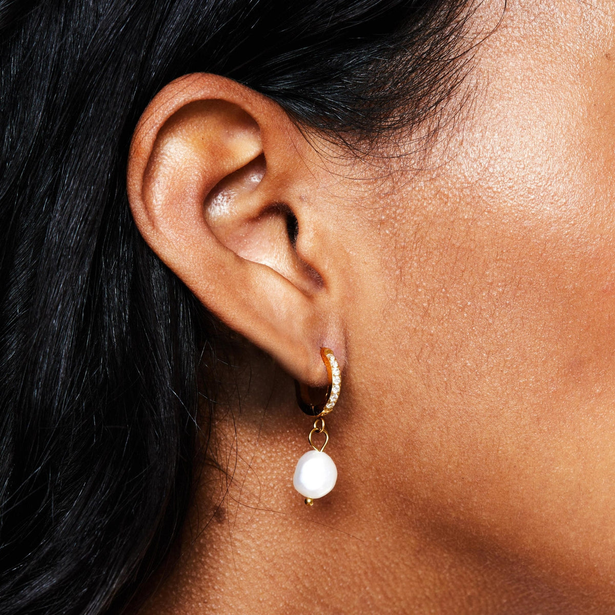 Créoles Zircons Perle Baroque Femme Acier Inoxydable