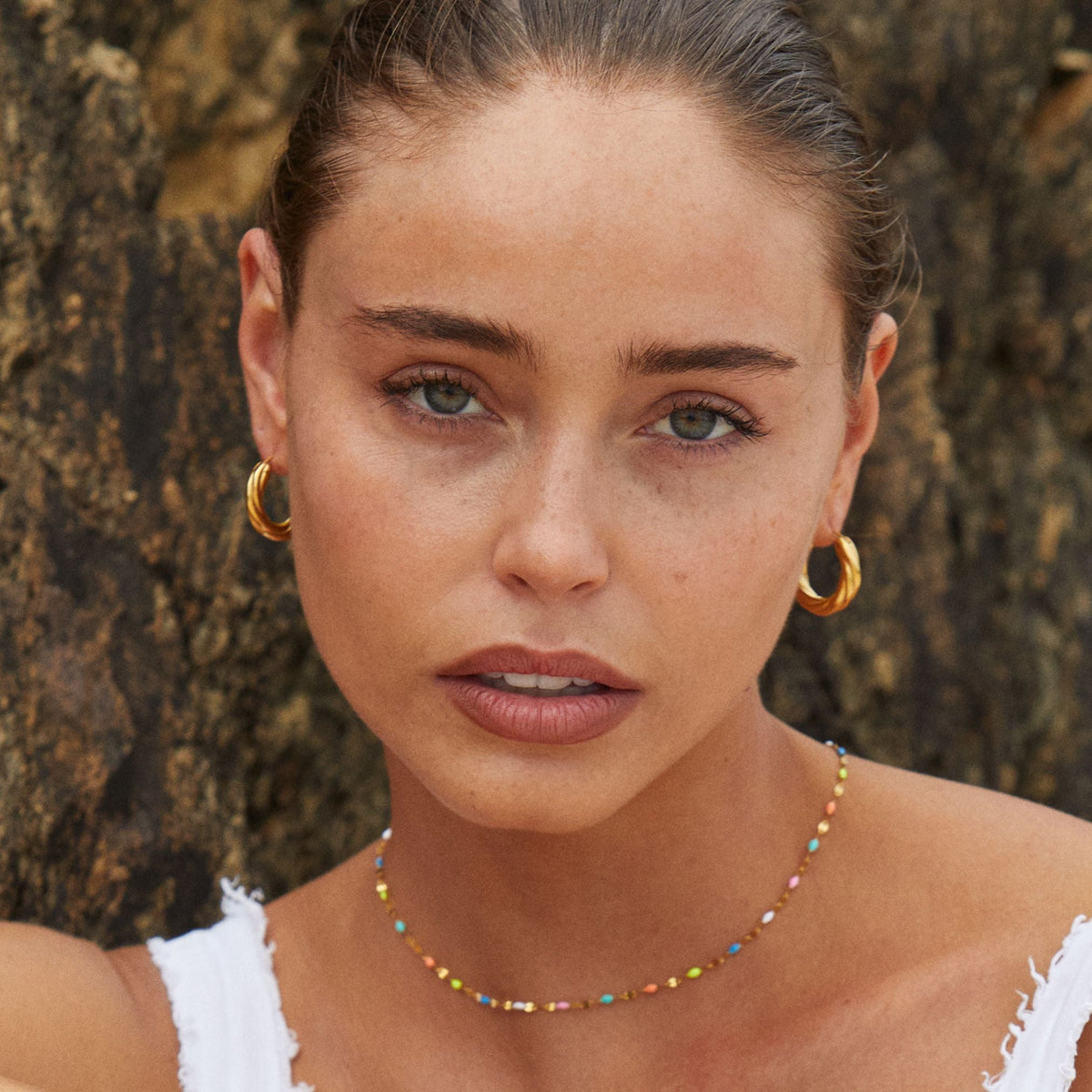 Collier Ras de Cou Émail Multicolore Femme Acier Inoxydable