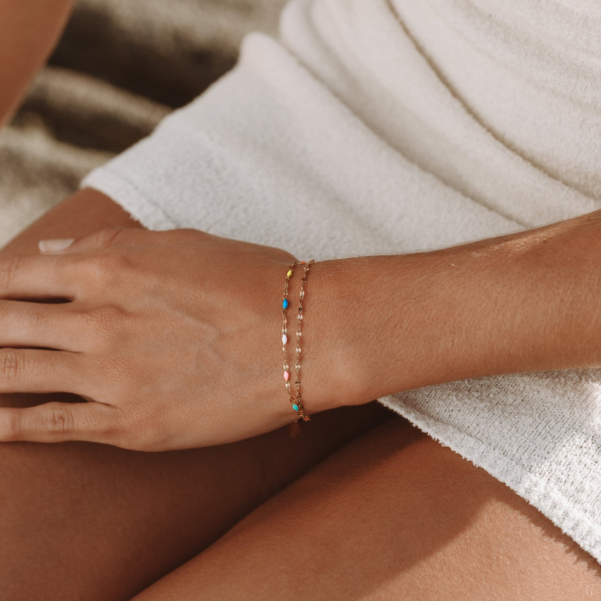 Bracelet Double Émail Multicolore Femme Acier Inoxydable