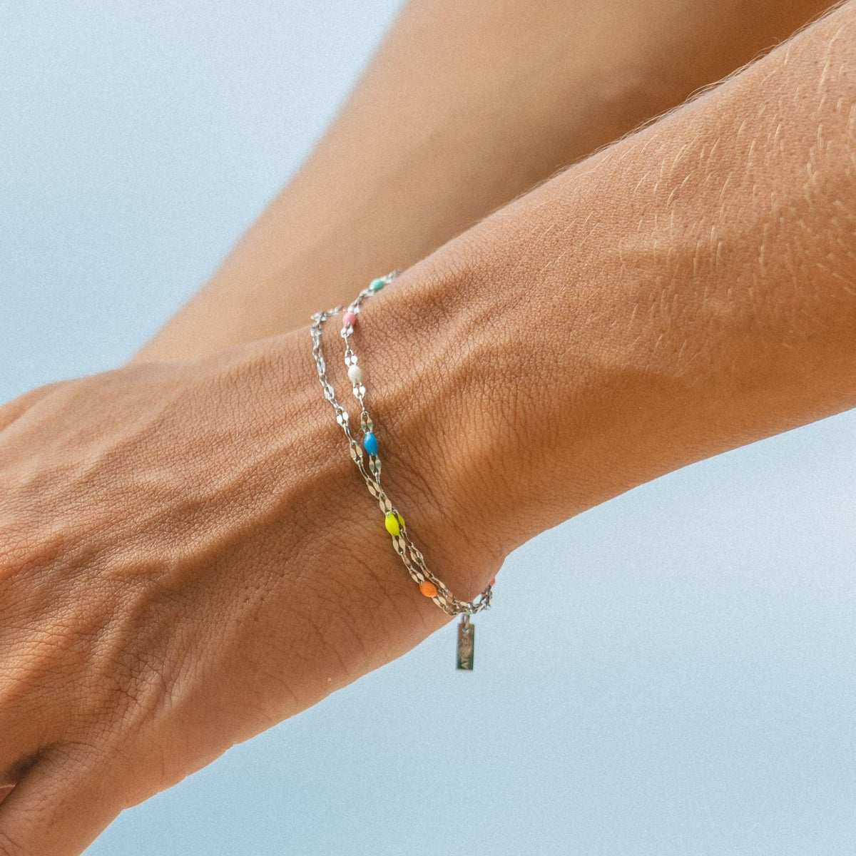 Bracelet Double Émail Multicolore Femme Acier Inoxydable