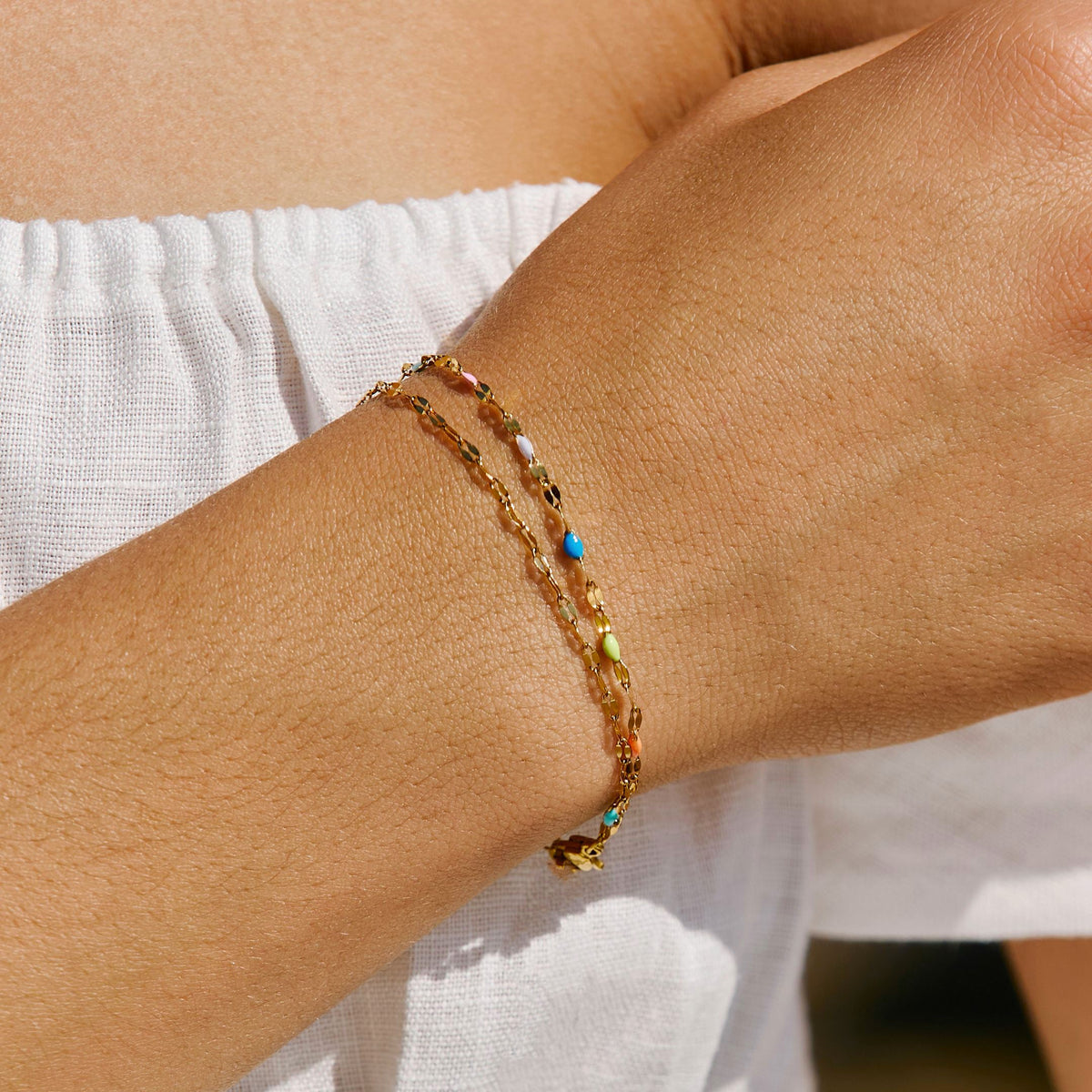 Bracelet Double Émail Multicolore Femme Acier Inoxydable