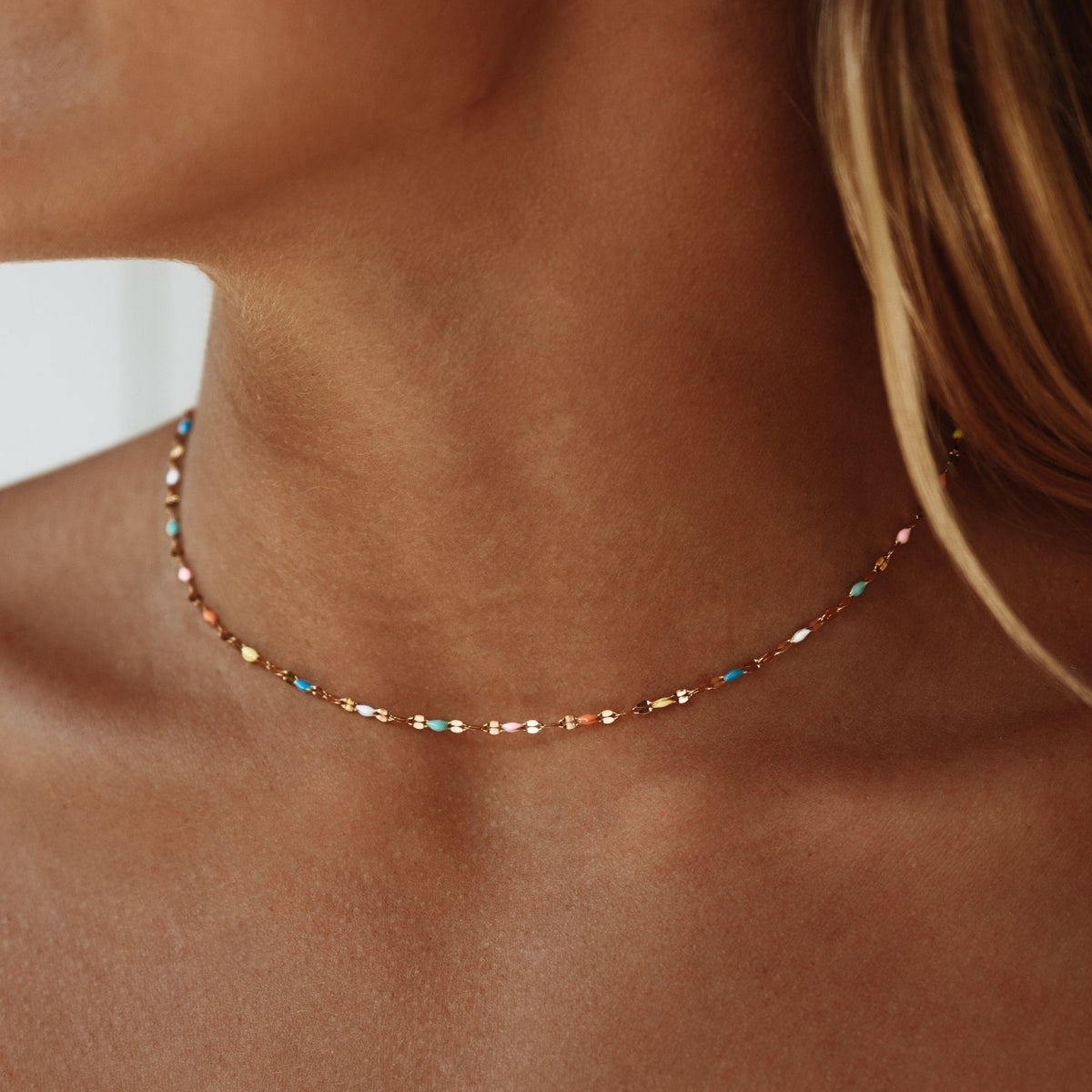 Collier Ras de Cou Émail Multicolore Femme Acier Inoxydable