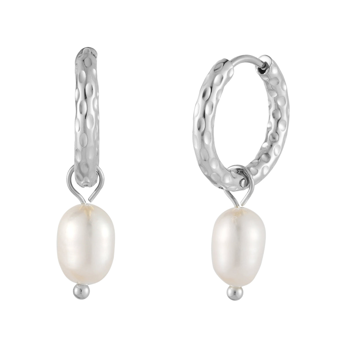 Créoles Martelées Perle Femme Acier Inoxydable