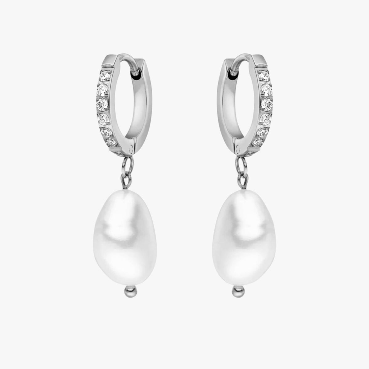 Créoles Zircons Perle Baroque Femme Acier Inoxydable