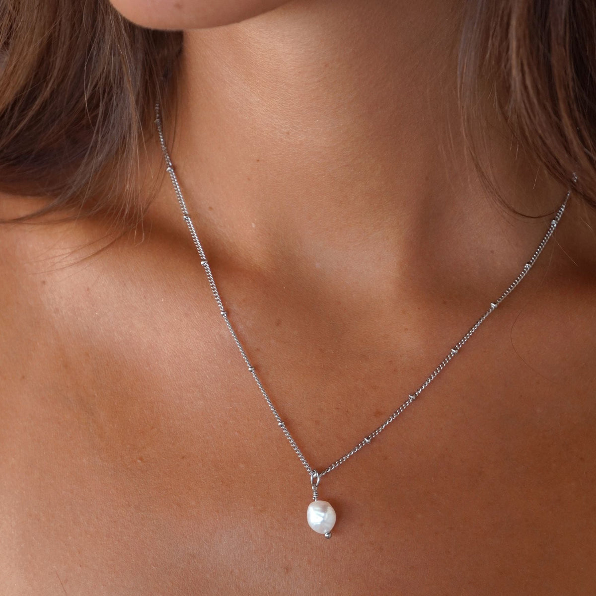 Collier Pendentif Perle Baroque Femme Acier Inoxydable