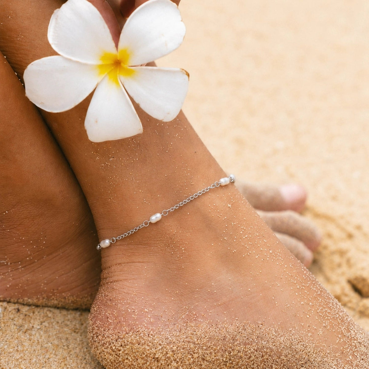 Bracelet de Cheville Perles Femme Acier Inoxydable
