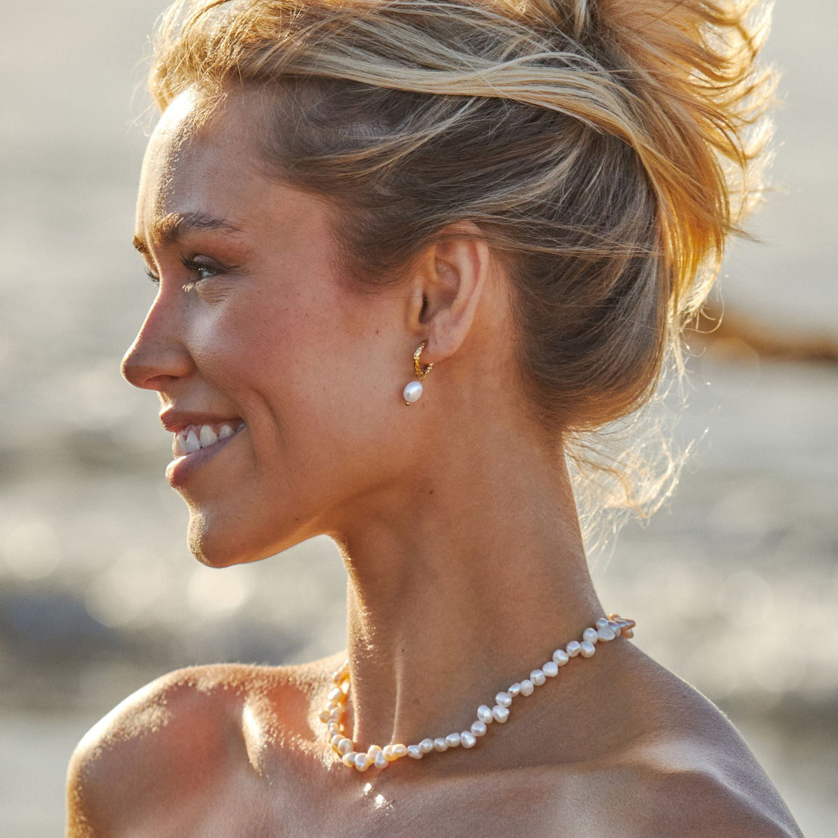 Créoles Martelées Perle Femme Acier Inoxydable